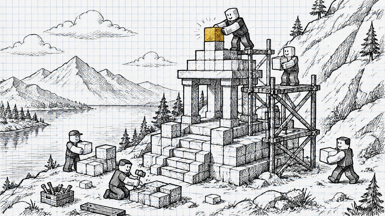 Building the shrine, block by block. Placing the last gold block is a good day.