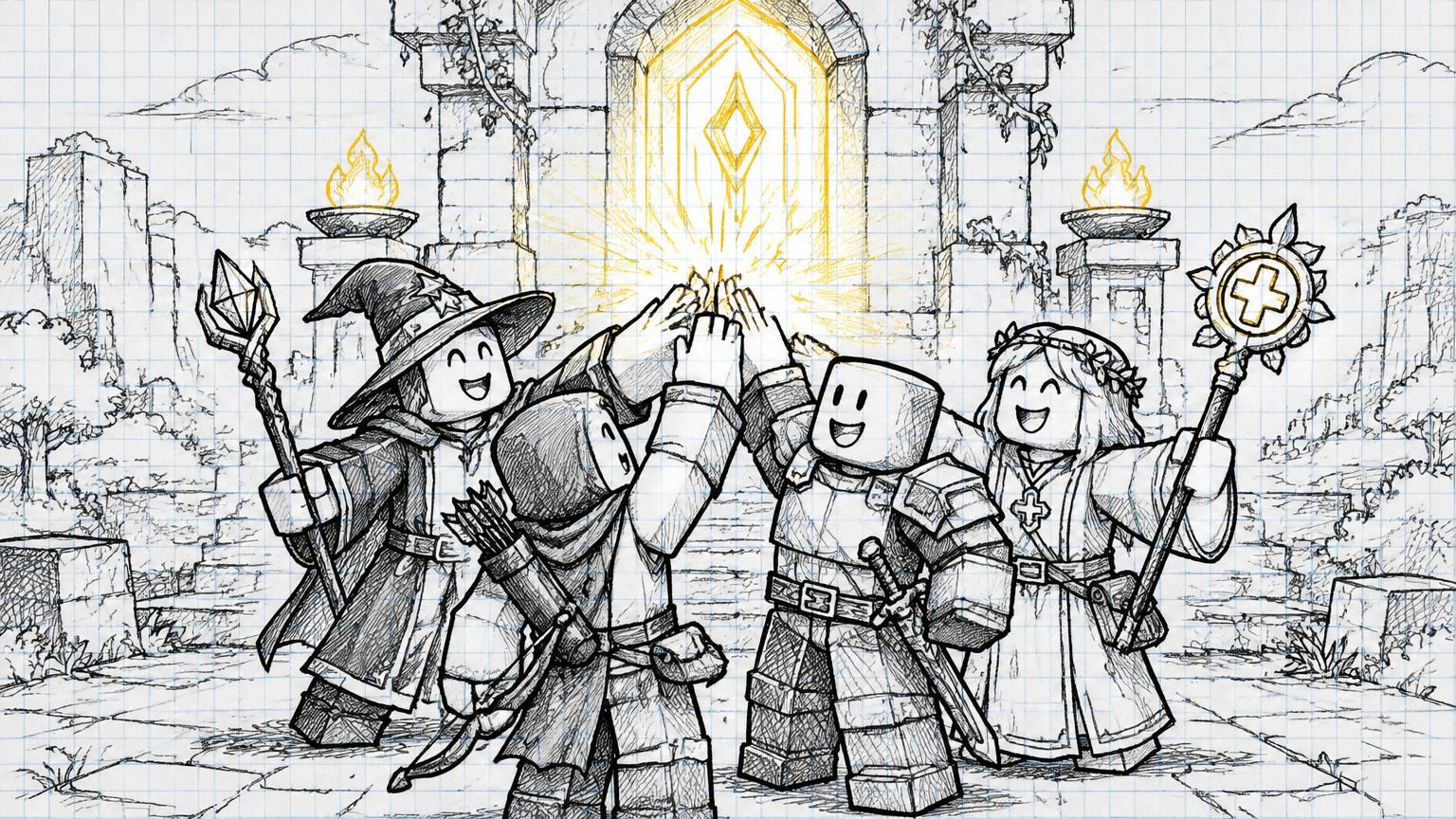 The best moment in any playtest: the whole party reaching the shrine together.